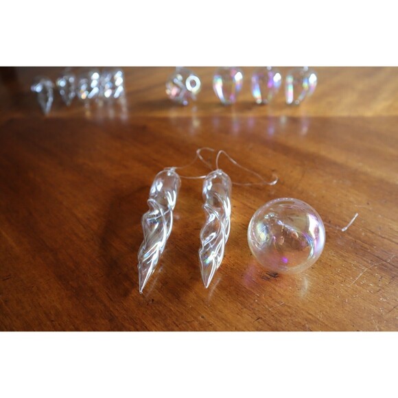 Lot 11 Handblown Clear Thin Glass Iridescent Christmas Tree Ornament Icicle Ball - Picture 6 of 12